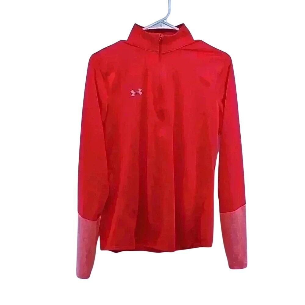 Under Armour Women's Medium Long Sleeve 1/4 Zip Collared T-Shirt Red‎ w/ Pink